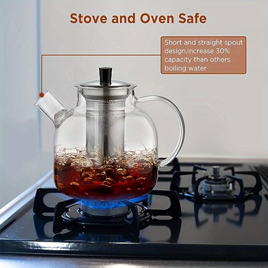 Elegant 52oz Glass Teapot with Stainless Steel Infuser – Stovetop Safe Hand-Crafted Kettle for Loose Leaf & Blooming Tea Ideal for Home & Hospitality