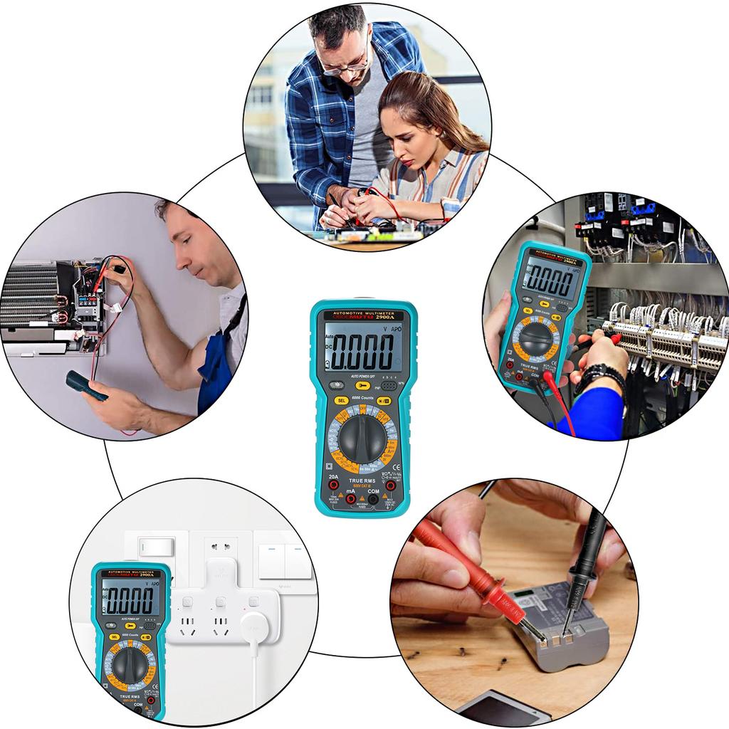 6000 Count LCD Digital Automotive Multimeter True RMS Universal Tester with Flashlight