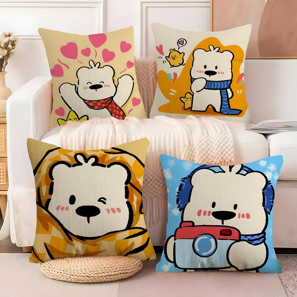 Funny Interesting Polar Bear Illustrations Pillow Case Cotton Linen Fabric Square Zipper Pillowcase Home Decorative Living Room