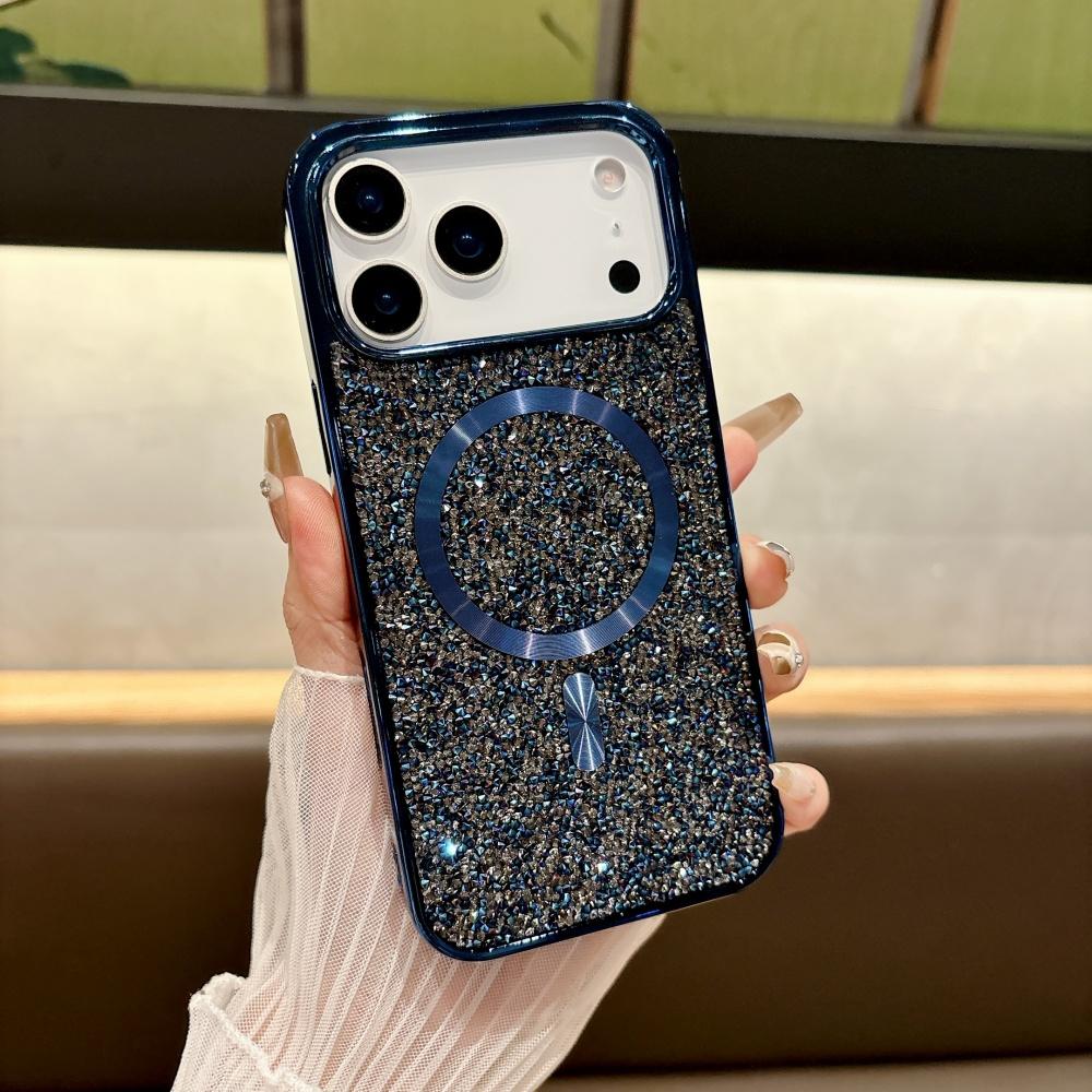 Чехол-бампер с блестками и алмазным покрытием по краю для iPhone 17 Pro Max Air 16 15 14 13 12 11 Plus, с поддержкой магнитной зарядки