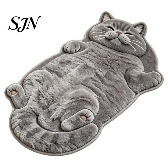 Funny Cat Silhouette Rug Sleeping Entrance Rug, Cozy Plush Door Mat, Cute Kitten Non Slip Entryway Mat Absorbent Area for Bedside Bedroom Bathroom