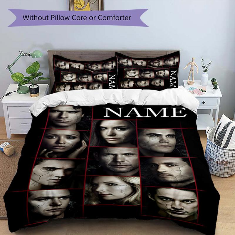 3pcs the Vampire Diaries Cover Set - Personalized Name, HD Printed Bedding with 1 Cover and 2 Pillowcases - Perfect for Home Decor, Easy Care
