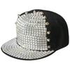 Adjustable Flat Brim Baseball Cap Men Women Streetwear Hip Hop Bboy With Square Studs Geometric Print