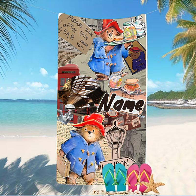 Customizable personalized beach towels Paddington Bear themed designs.Suitable for the beach, yoga, sports;ideal as beach accessories