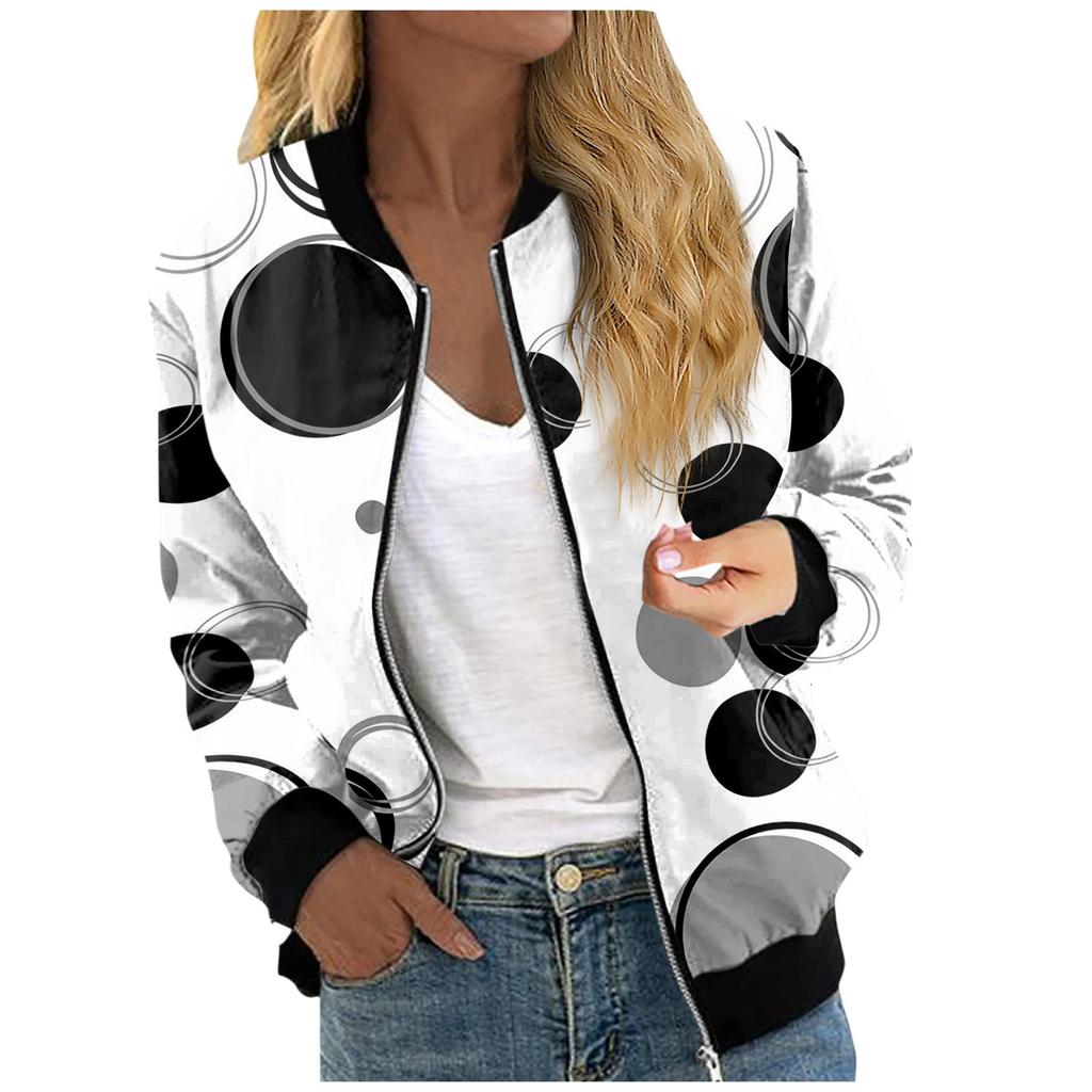 Куртки для женщин, легкие укороченные куртки с длинным рукавом на молнии, модная верхняя одежда с принтом, повседневные стеганые куртки с карманами