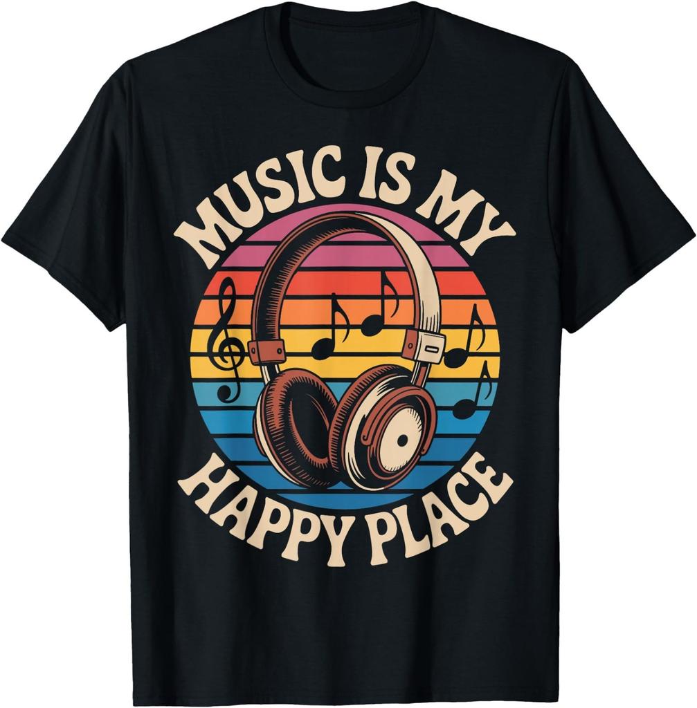 Music is My Happy Place - Retro Headphones Vibes T-Shirt