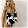 Cute Plush Cartoon Crossbody Bag Stylish Urban Large Tote Bag For Women In White And Striped Cow Print