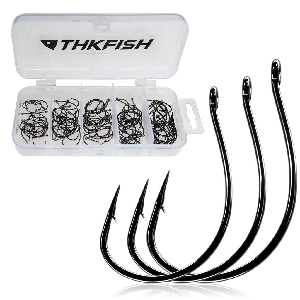 THKFISH Офсетные крючки DropShot с круглым загибом для и Морского окуня Размеры и и 100 штук Волосохвост, Лосось, Рыбалка, #3, #2, #1, 1/0, 2/0