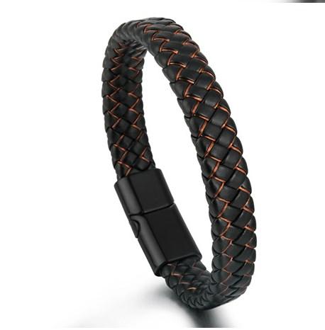 Men' Leather Bracelet with Volcanic Stone 21cm