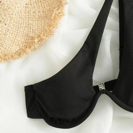 2Pcs/Set Women Sexy Bikini Set Solid Color One-shoulder Bra High Waist Briefs