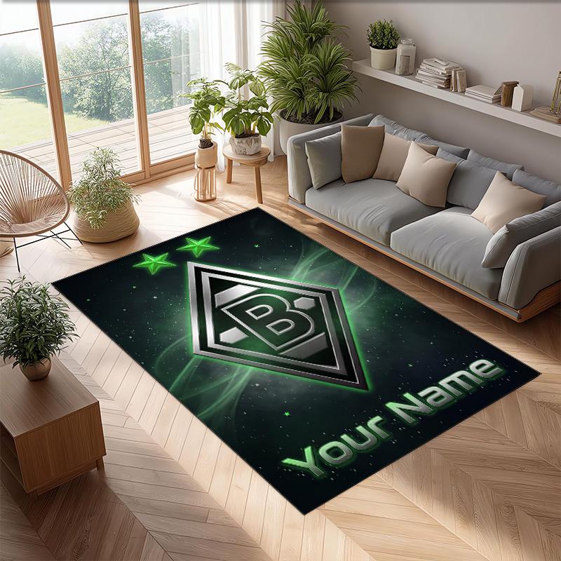 Borussia Mönchengladbach Printed Crystal Velvet Rug Non‑Slip Crystal Velvet Carpet For Sofa Bedroom Indoor Home Decoration