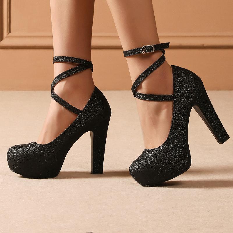 Модные туфли на платформе с высоким каблуком, женские туфли-лодочки, весенние туфли с ремешками на щиколотке, золотисто-серебряные туфли на каблуке для свадьбы, офиса, вечеринки, женские, большого размера 45 50