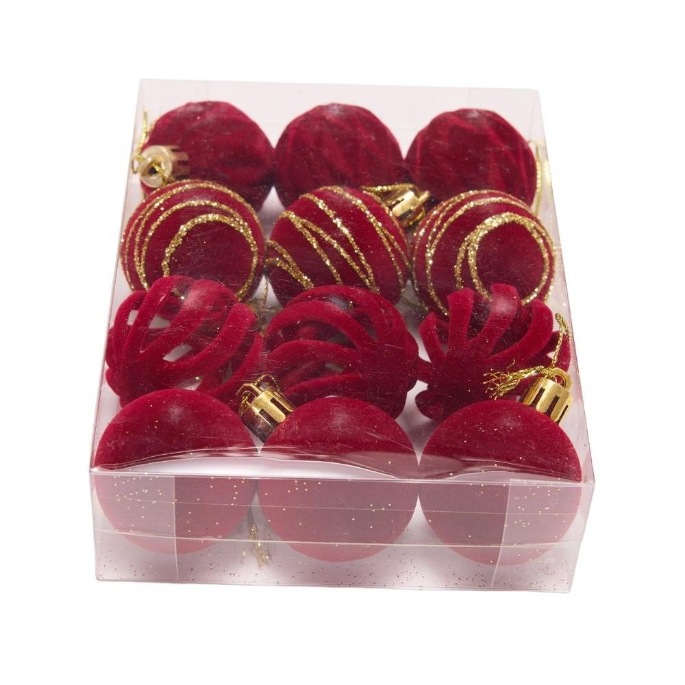 12Pcs/Box Velvet Christmas Hanging Balls 4CM Plastic Christmas Flocked Ball Set DIY Crafts Painted Christmas Tree Ornament