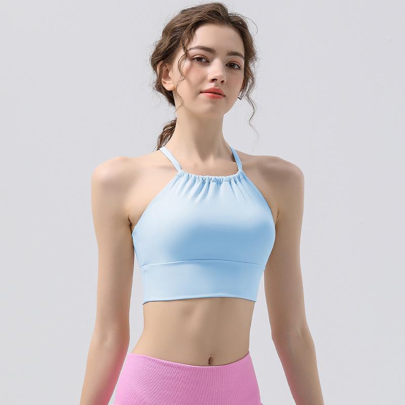 Summer Pleated Halter Sports Yoga Tank Top with Beautiful Back