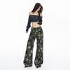 Autumn and winter new American star camouflage tooling jeans women's thin scimitar pants retro loose wide-leg pants