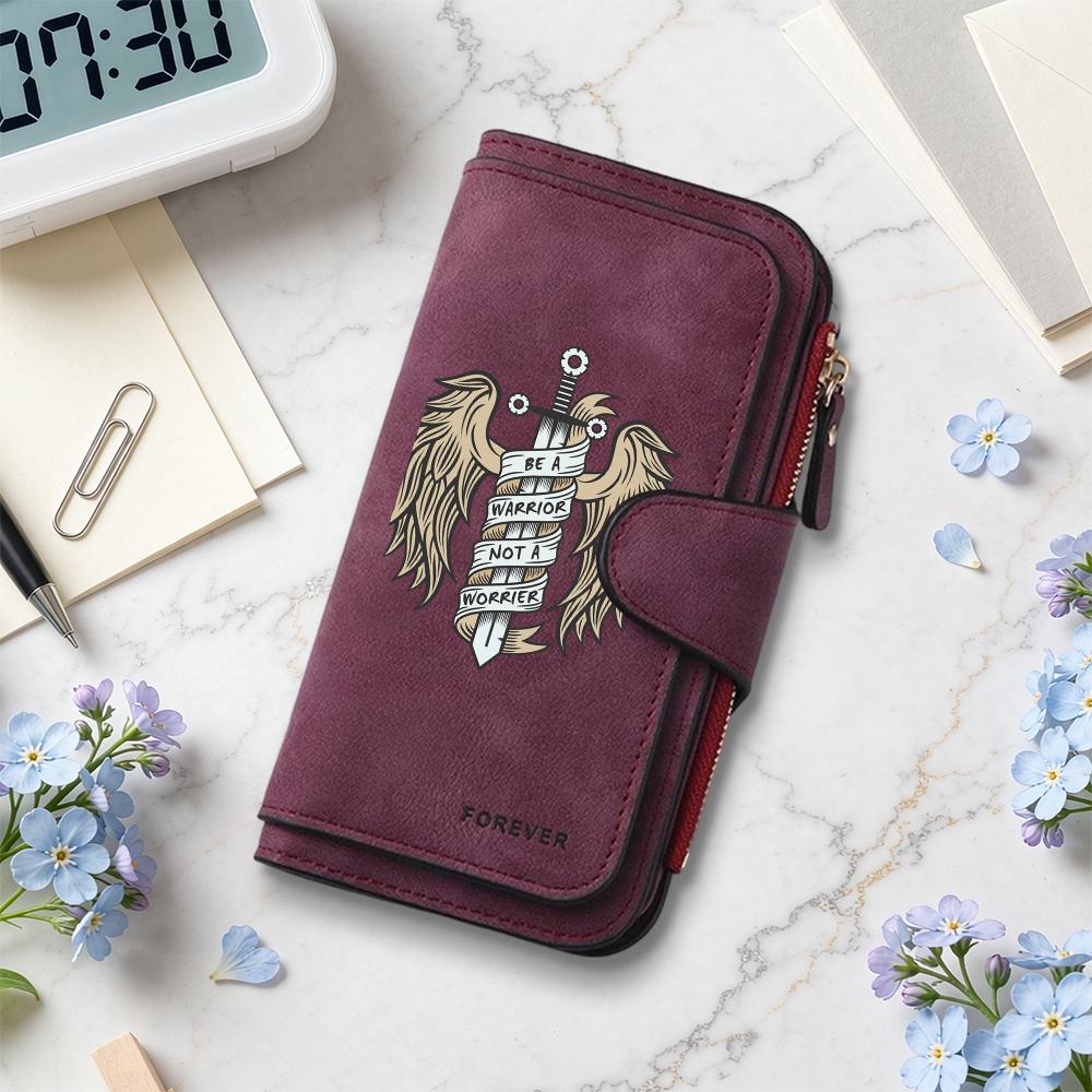 Fashion PU Leather Long Wallet Motivational Warrior Pattern Multi Card Holder Purse