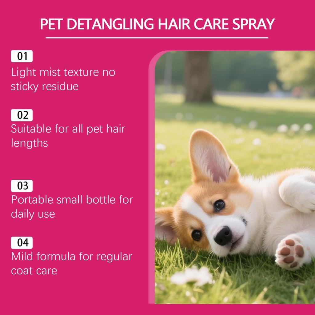 Pet Detangling Spray Hair Conditioner Leave-In Anti Static Dematting Soften Coat for All Hair Types Dog Cat Care Grooming Spray