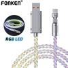 FONKEN Вращающийся на 180° RGB USB-кабель для зарядки, 6А, сверхбыстрый градиентный зарядный шнур Micro/Type-C/iOS для iPhone, Huawei, Xiaomi