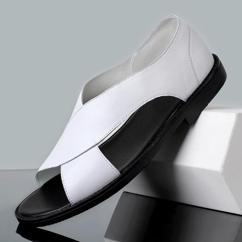 Fashion New Summer Men's Casual Leather Sandals With Cross -Strap Design Beach Shoe Lightweight And Comfortable Outdoor Walking Slippers