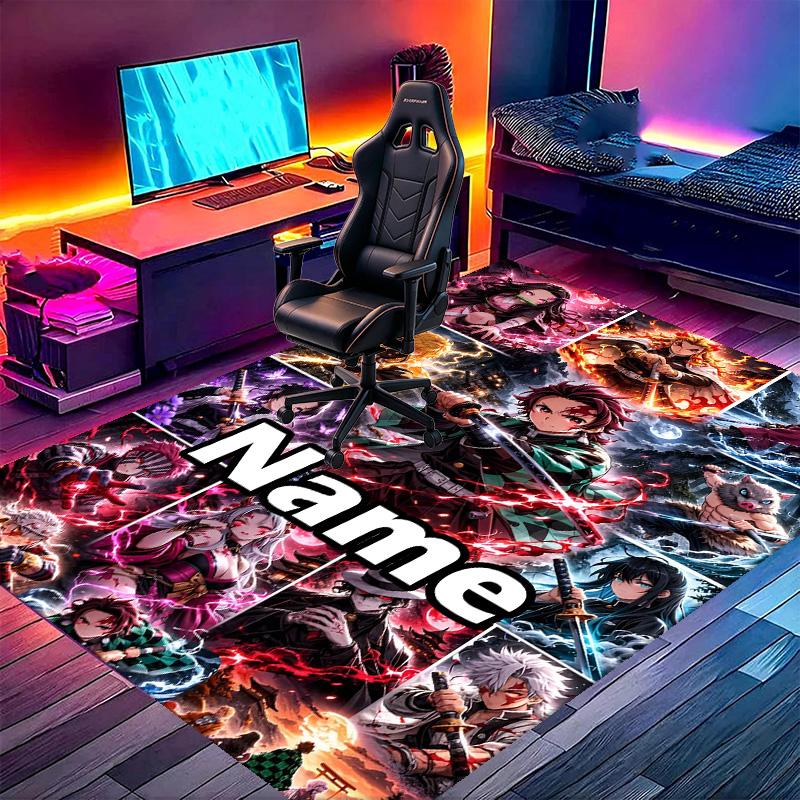 Custom Name Personalized Demon Slayer Print Carpet, Versatile Home Decor Rug, for Playroom, Apartment, Balcony, Entryway, Hallway Gift