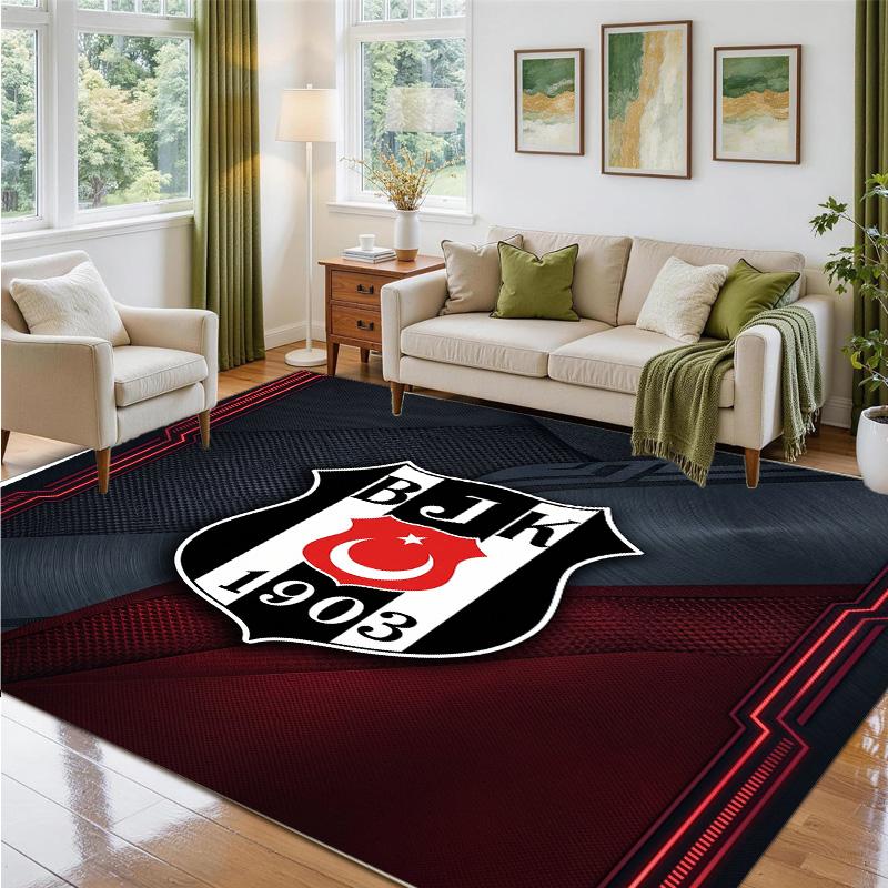 Beşiktaş FC Design Crystal Velvet Rug Soft Decorative Mat for Bedroom Entrance