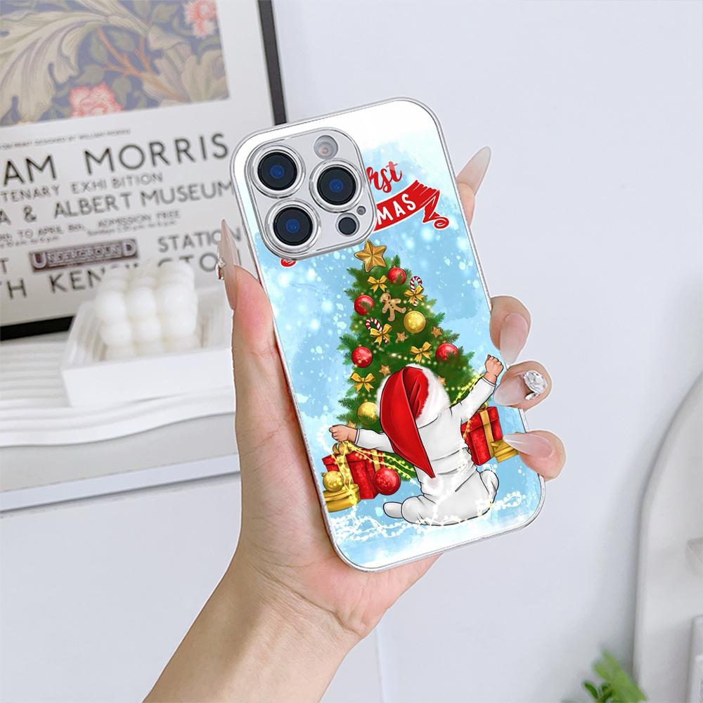Чехлы для телефонов Ae108 Happy New Year Merry Christmas из гальванизированного стекла для Samsung S25 Ultra iPhone 16 Xiaomi Redmi OPPO, полная защита объектива, задняя крышка