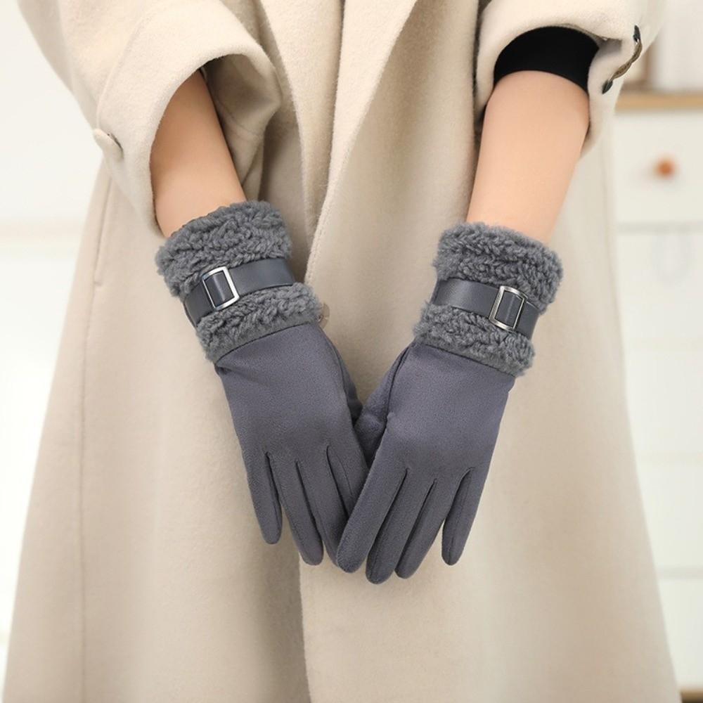 Fleece Winter Women's Gloves Full Finger Cycling Mittens Fashion Women Suede Gloves  Outdoor