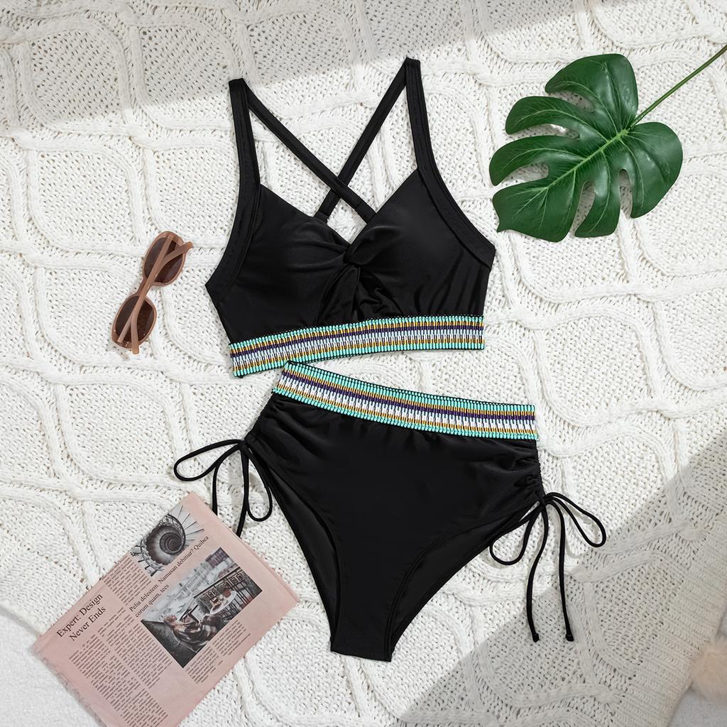 High Waist Drawstring Webbing Sexy Bikini Set Comfortable Elegant Two Piece