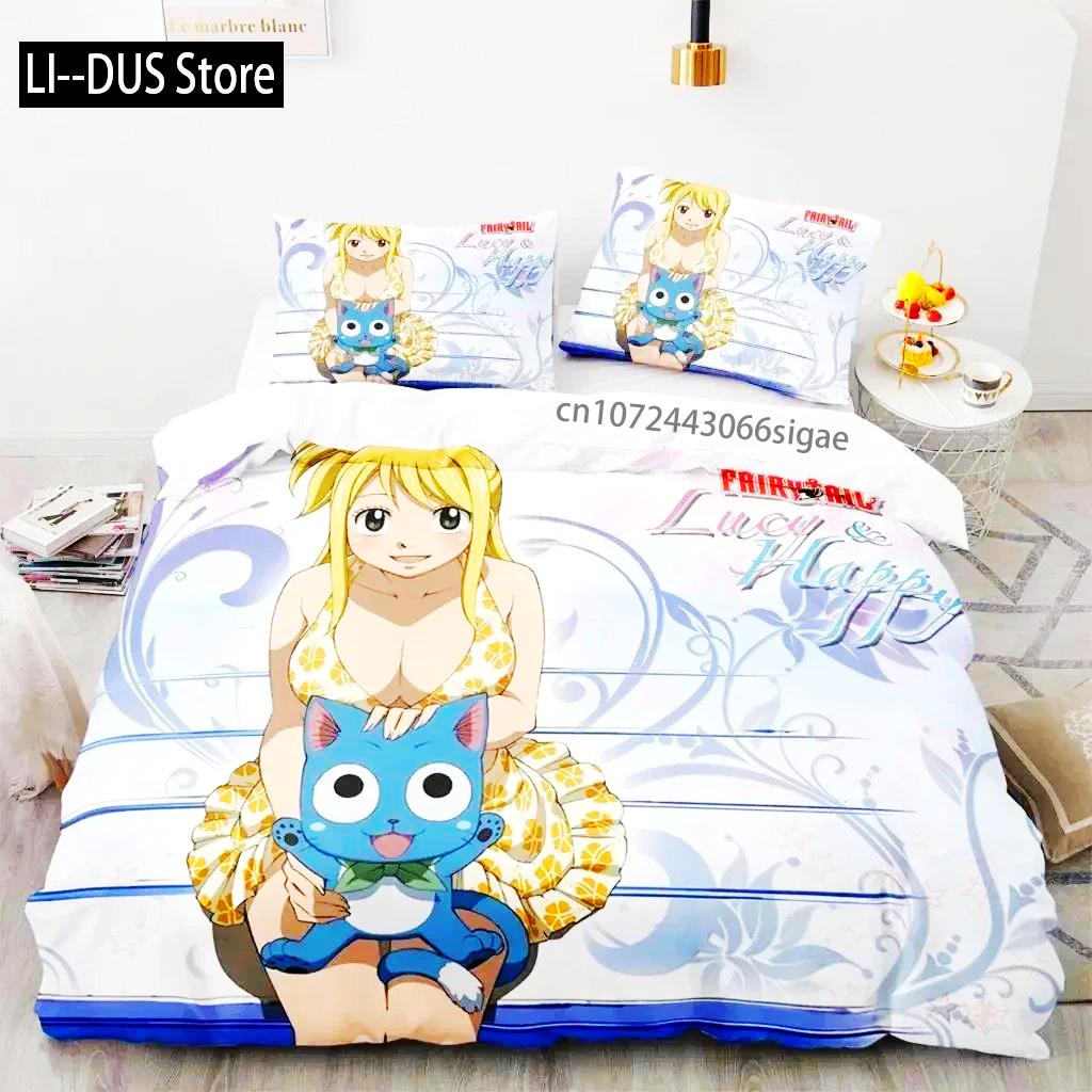 Одеяло 3D-печать Fairy Tail Аниме Нацу Комплект постельного белья Постельный комплект Одеяло Размер King Queen Для мальчиков Взрослых