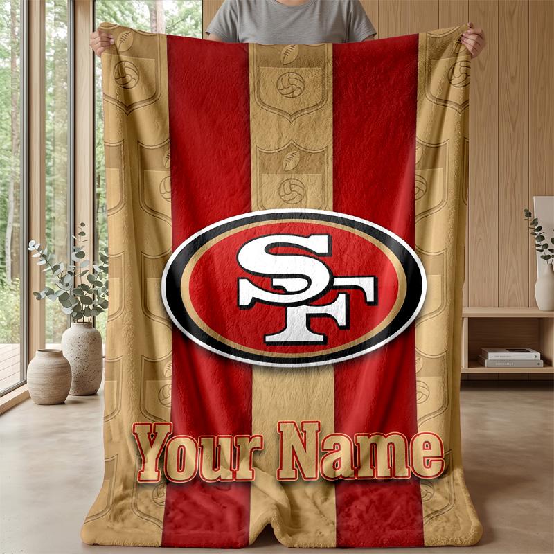 San Francisco 49ers Custom Flannel Throw Blanket Print Your Name Text Soft Warm Blanket Holiday Present