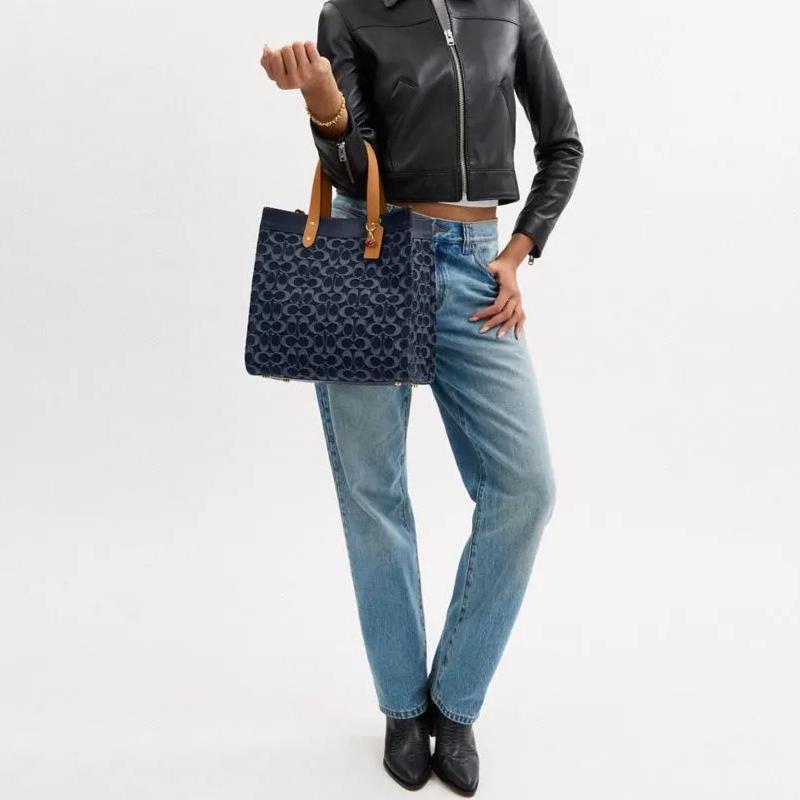 Coach Field 30 Removable Shoulder Strap Fabric Tote Bag Women Tote Bags Denim-Blue CAA89-IMXIA