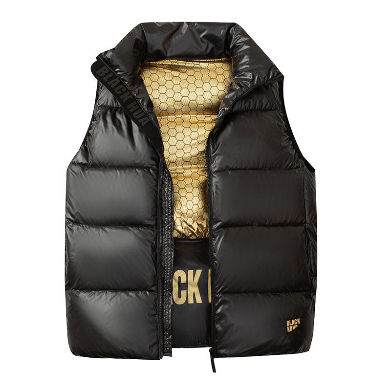Черно-золотой жилет для мужчин и женщин, новый корейский стиль, свободный, глянцевый, чисто черный жилет, не требующая стирки популярная куртка