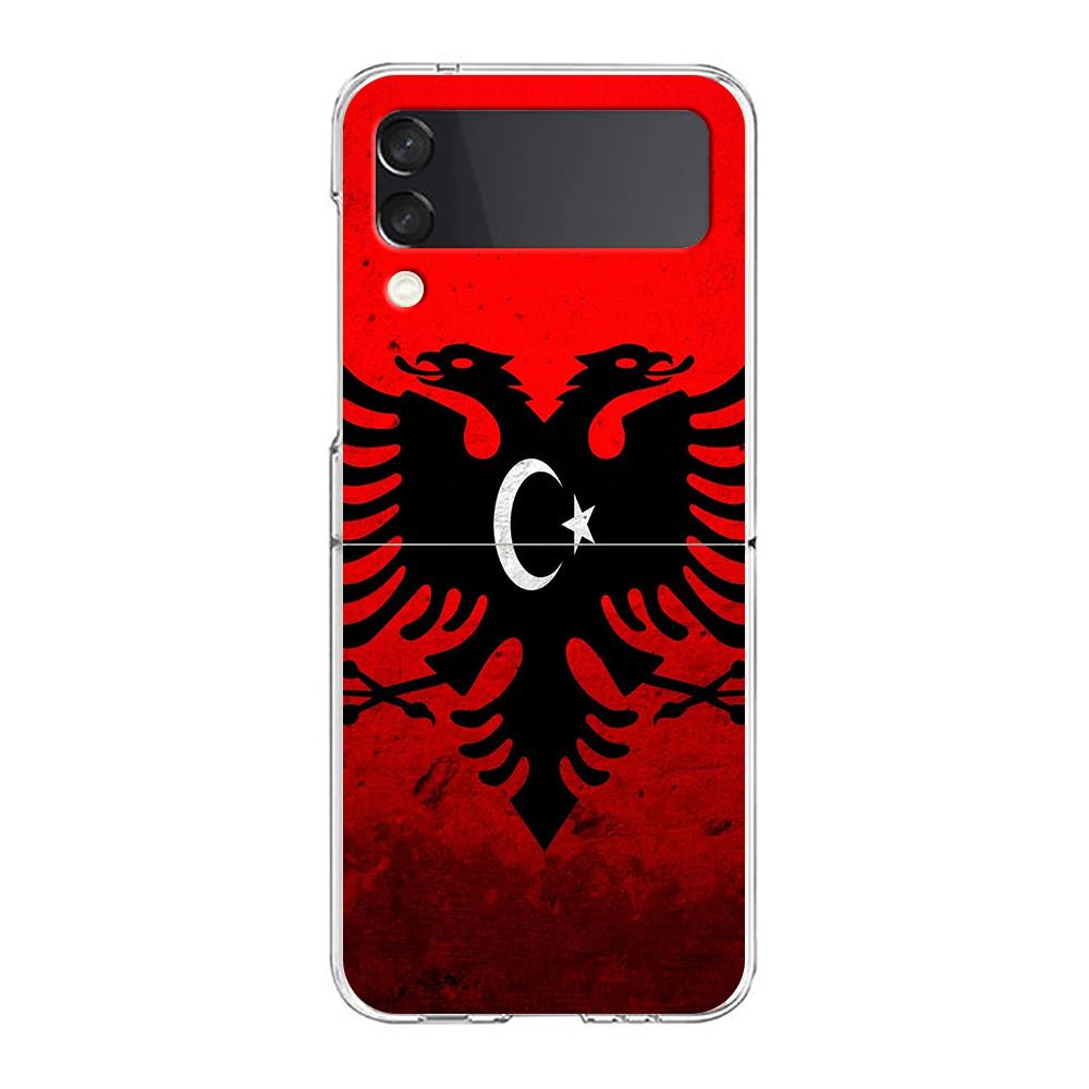 Phone Cover For Samsung Galaxy Z Flip 6 5 4 Case Transparent For Samsung Z Flip 3 Hard PC Foldable Shell Albania Passport Capas