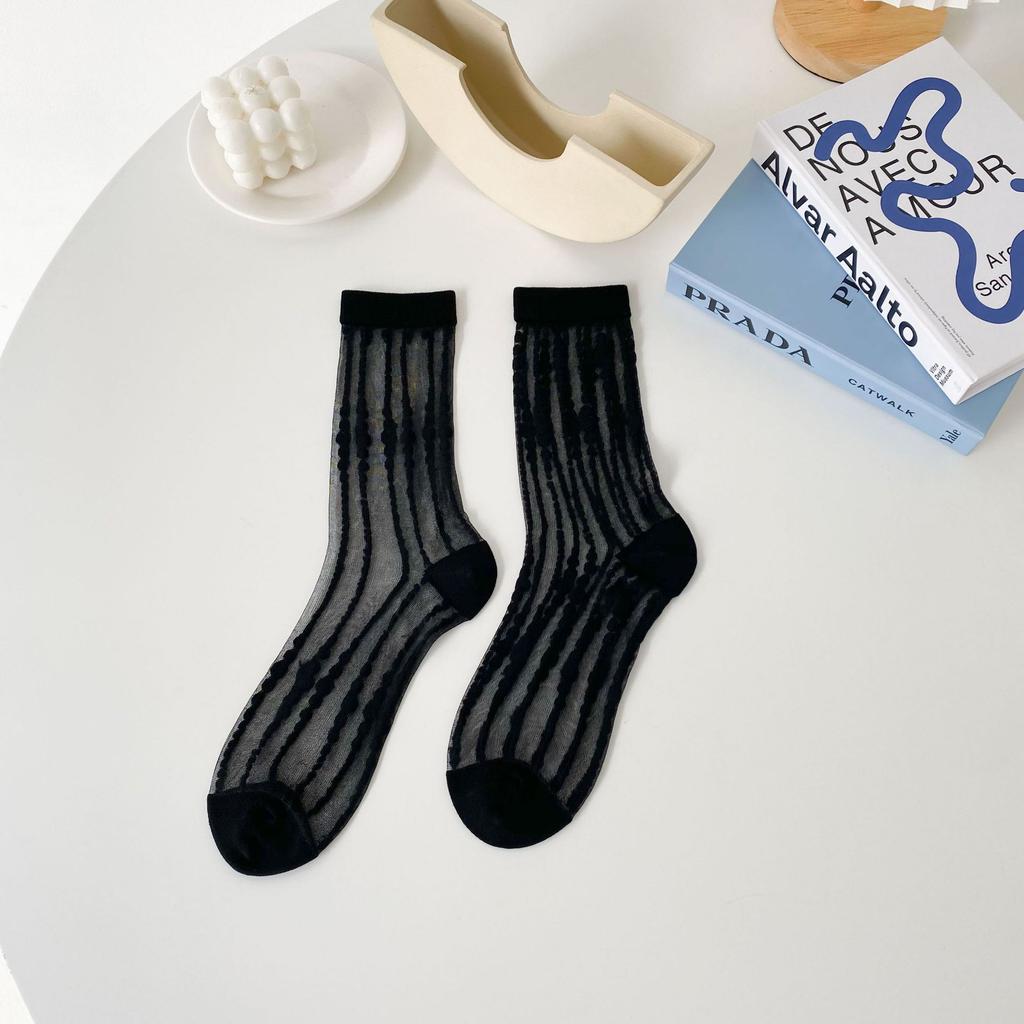 Glass Stockings Season Girl Mid-Tube Socks Tide Polka Dot Black And White Cute Crystal Stockings Calf Socks Trendy
