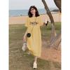 A New Spring Style Korean-style Letter Print T-shirt Dress for Women, Featuring A Laid-back and Loose Mid-length Split Skirt