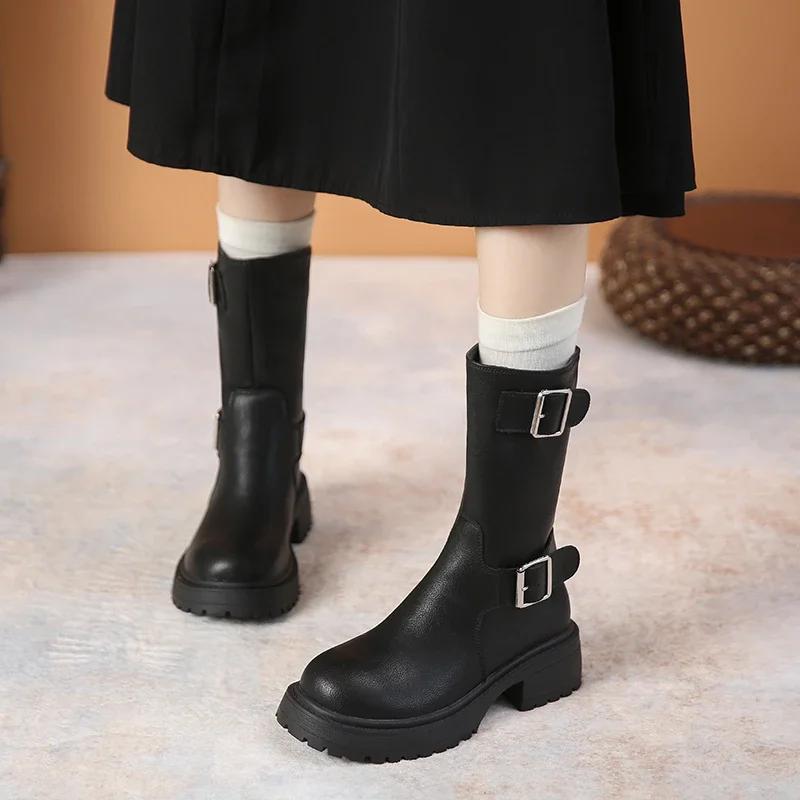 2026 New Fashion Solid Color Women's Boots Winter Buckle Comfortable Versatile Warm Temperament Women's Boots Zapatos De Mujer