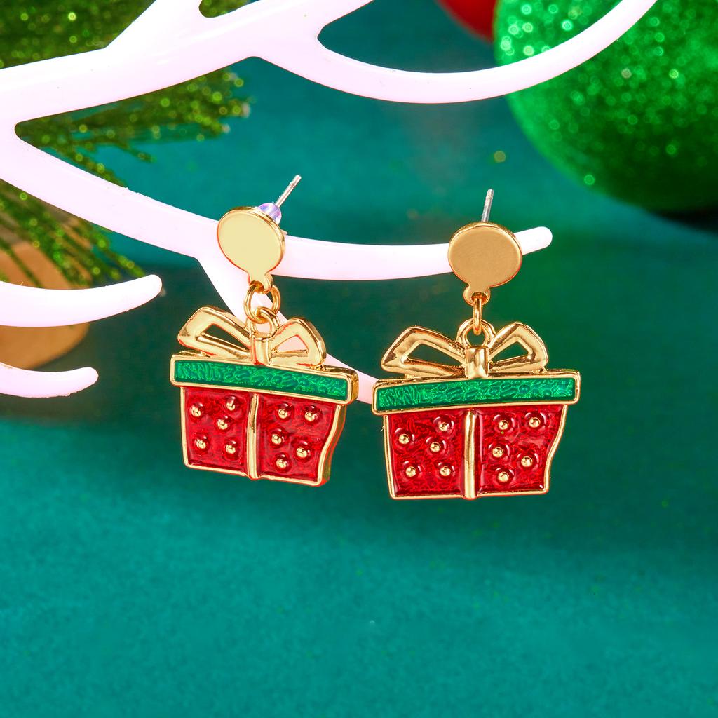 Exaggerated Enamel Santa Claus Christmas Tree Splicing Bangle for Women Dainty Xmas Necklace Bracelet Earrings Jewelry Set Gift
