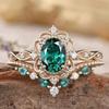 Qianzuo Emerald Zircon Ring European and American Alloy Inlaid Green Zircon Ring Rose Gold Couple Rings