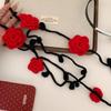 Thin Rose Flower Shawl Wool Long Narrow Scarves Soft Flower Knitted Scarf  Ladies