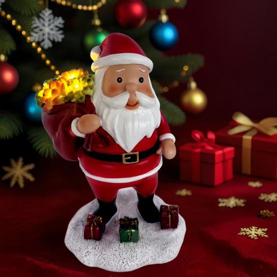 Christmas Santa Figurine Solar Light Resin Snowman Santa Claus Tree Statue Decorative Lamp Home Office Desktop Ornament