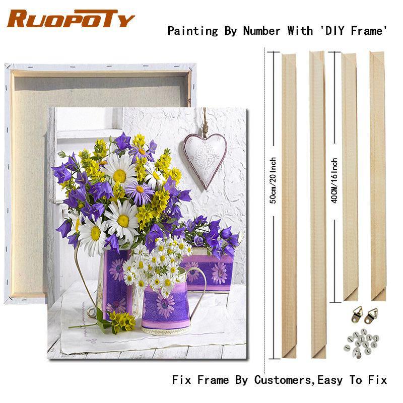 RUOPOTY Painting By Numbers Daisy Unique Gift DIY Frame HandPainted Wall Art Paint By Number Flower For Living Room