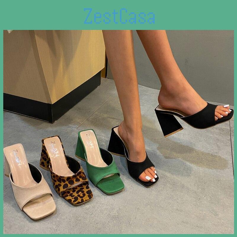 Square New Toe Summer 2023 Leaky Toe Shallow Mouth Thicksoled Slippers Outdoor Sexy Elegant Fashion Solid Color Womens Sandals
