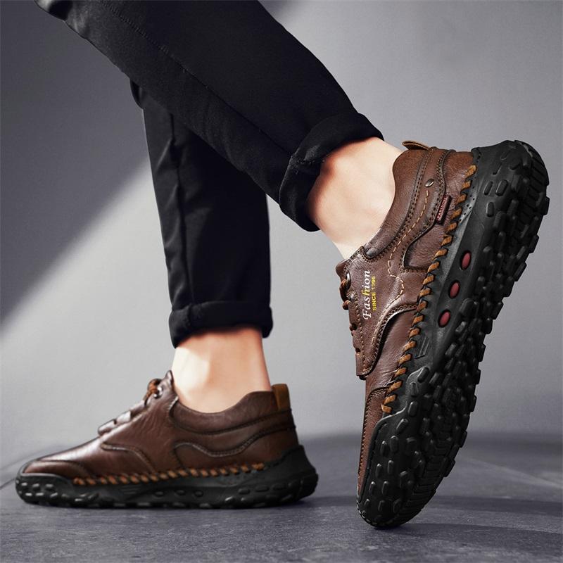 Модная мужская кожаная повседневная обувь, дышащая обувь ручной работы, мягкая рабочая обувь с низким верхом, кожаные ботильоны