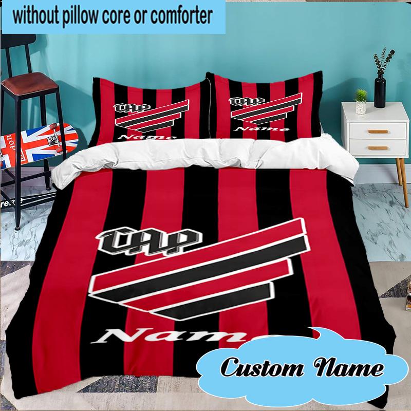 Custom Name Black Stripes Athletico Crest Bedding Set 3pcs, Bedding Set Including 1pc Duvet Cover And 2pcs Pillowcases for Bedroom, Dormitory Gift