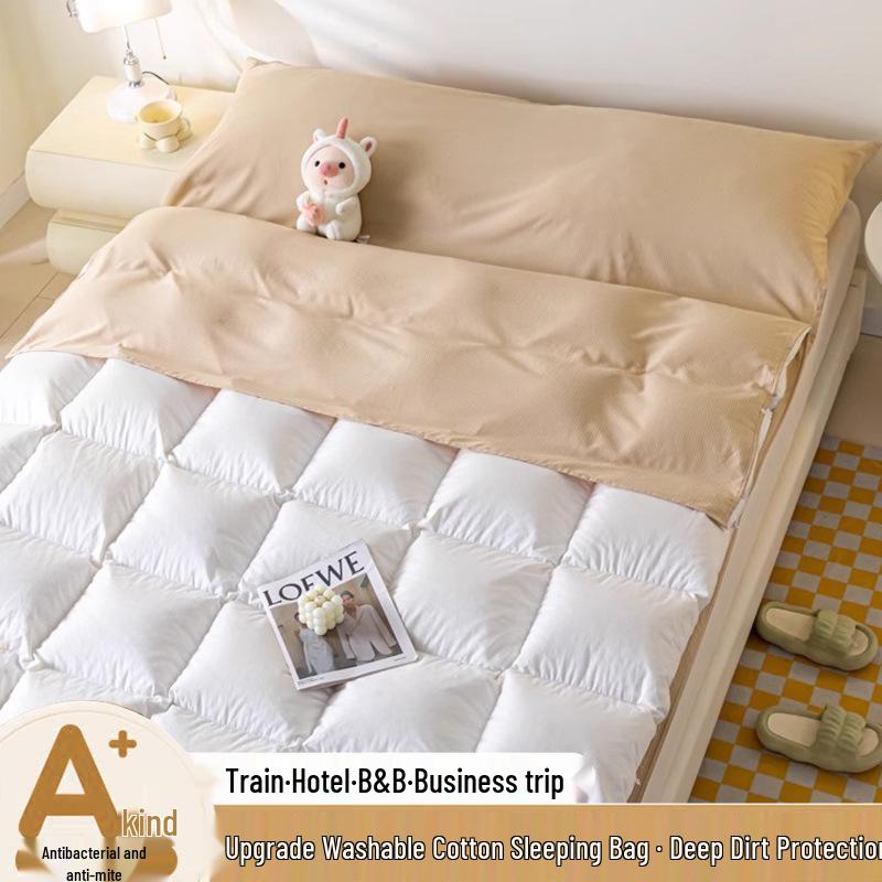Portable Stain-Proof Cotton Sleeping Bag: Detachable, Solid Color Duvet Cover with Bed Sheet for Travel and Hotel Stays.