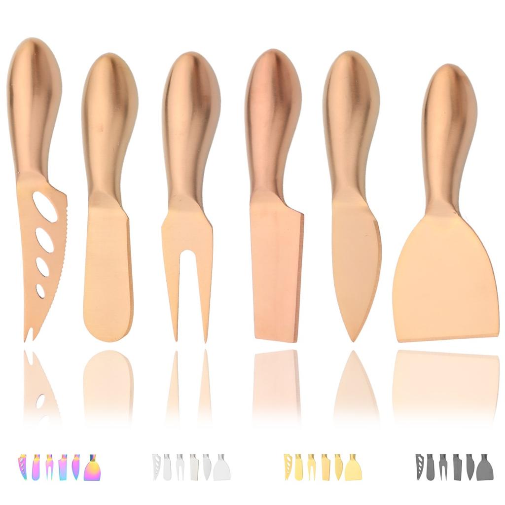 6pcs Matte Stainless Steel Cheese Knife Forks Set for Slicing Cutting Spreading Mini Butter Knives Dishwasher Safe