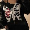 Harajuku Kawaii Hooded Women's Skull Print Vintage Zipper Coat Top Y2K Grunge Loose Sleeve Sweatshirt