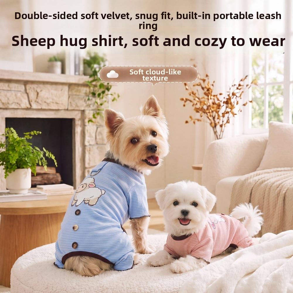 Soft Warm Four-Leg Dog Clothes Thermal Fleece Striped Puppy Pajamas for Autumn Winter
