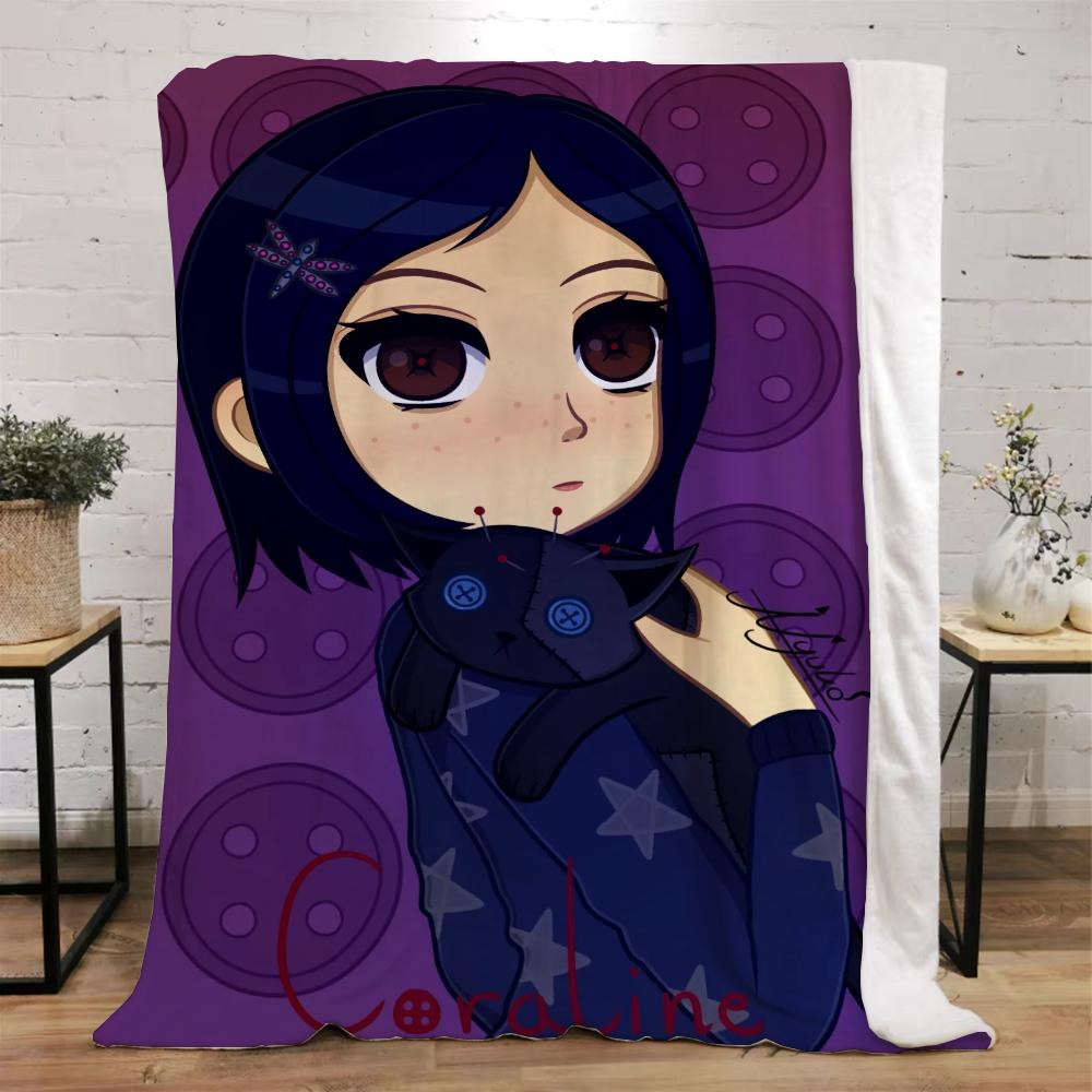 Одеяло с персонажами Coraline для дивана, зимние пушистые мягкие одеяла с персонажами, вязаные пледы из микрофибры, постельное белье для домашнего интерьера, плед для кровати
