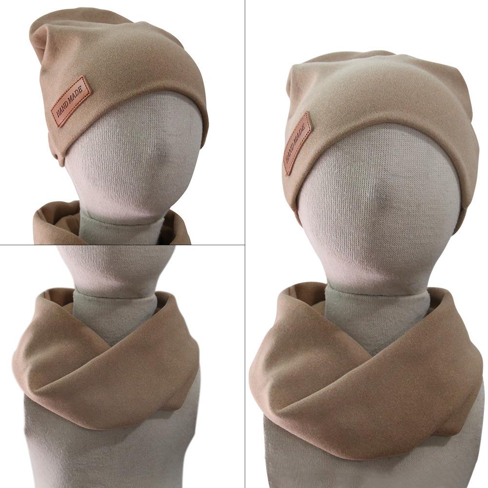 Детская шерстяная шапка, комплект из 2 шт., шарф, кожаная этикетка, детская шапочка, теплая шапка, осенне-зимняя детская шапка для девочек и мальчиков, аксессуары, От 1 до 4 лет